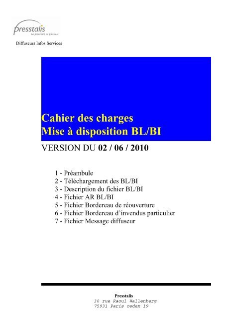 TÃ©lÃ©charger le cahier des charges - Presstalis