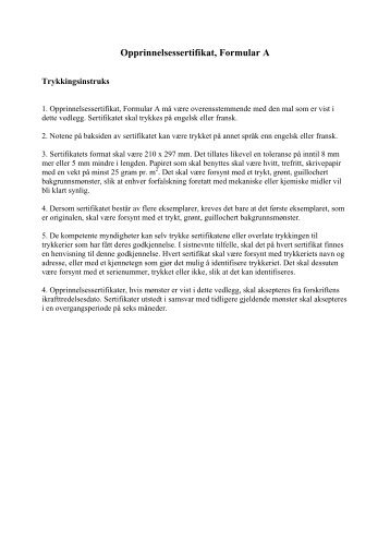 Opprinnelsessertifikat, Formular A