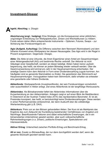 Investment-Glossar - Nürnberger Versicherung AG