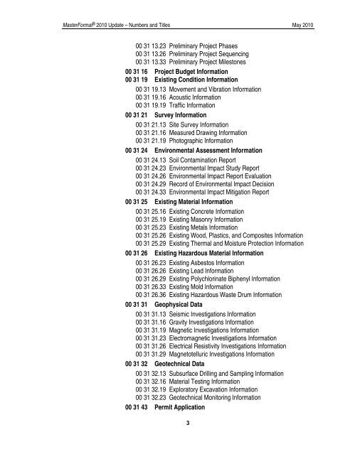 MasterFormat 2010 Edition Numbers and Titles - Technical ...