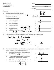 417 Precalculus Name Probability Unit II Review Sheet Date Period ...