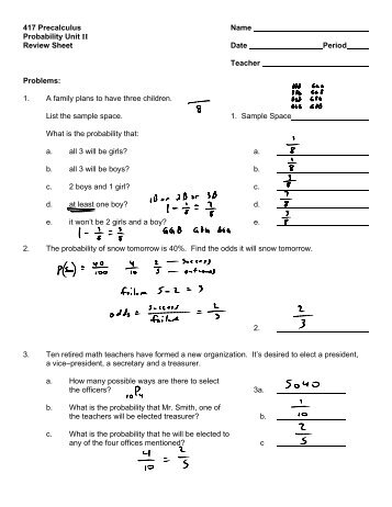 417 Precalculus Name Probability Unit II Review Sheet Date Period ...