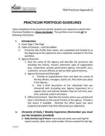 Appendix 8 - Practicum Portfolio Guidelines