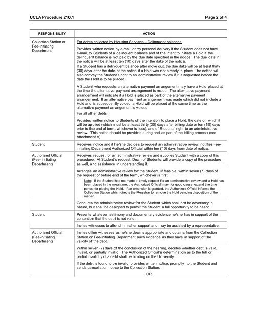 UCLA Procedure 210.1: - UCLA Admin Policies & Procedures