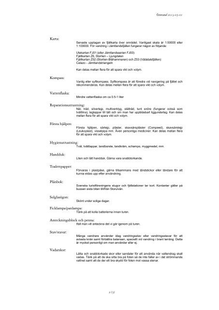 Packlista fjällvandring 2013 - Friluftsfrämjandet