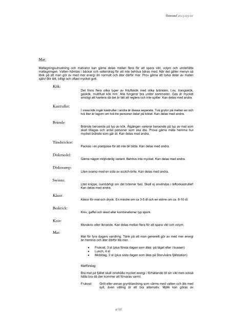 Packlista fjällvandring 2013 - Friluftsfrämjandet