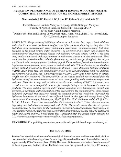 hydration performance of cement-bonded wood  - ResearchGate