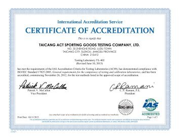 TL-402 -- Taicang ACT Sporting Goods Testing Company, Ltd ...