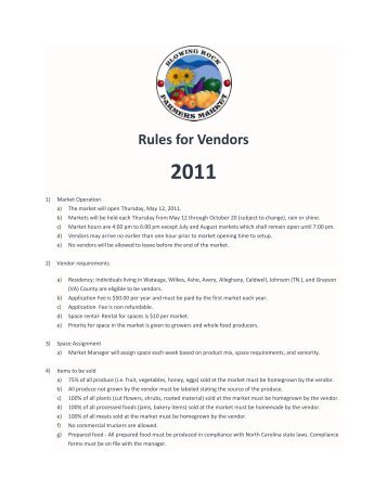 Rules for Vendors - Blowing Rock Chamber of Commerce