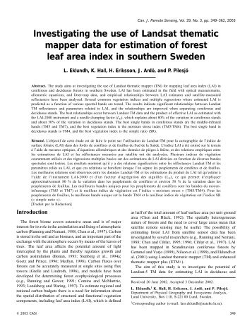 Investigating the use of Landsat thematic mapper data for estimation ...