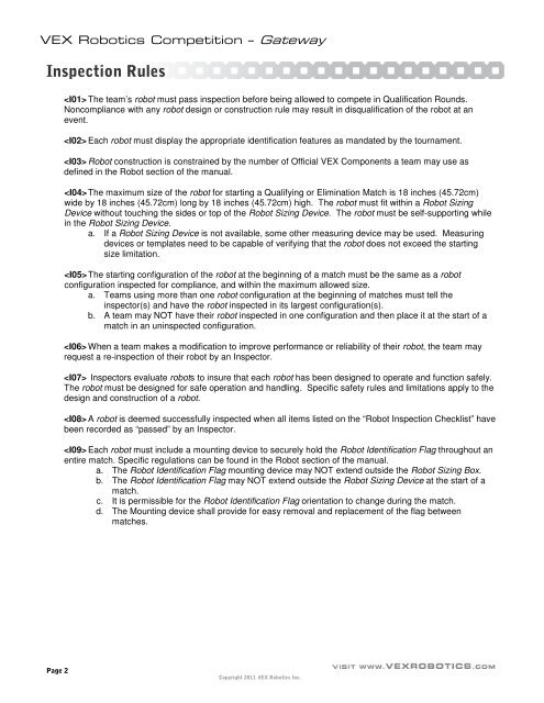 Robot Inspection Guidelines - VEX Robotics