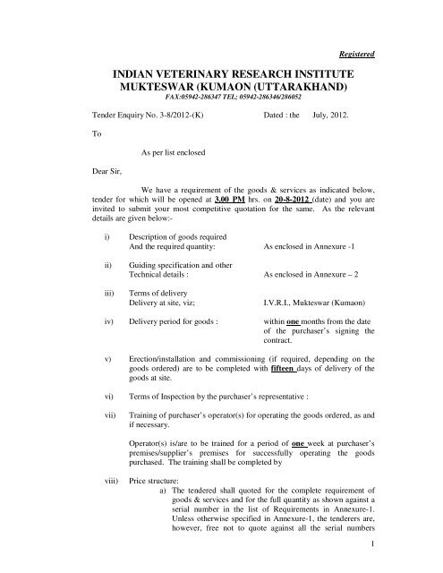 Invitation of quotation for the procurement of goods & services