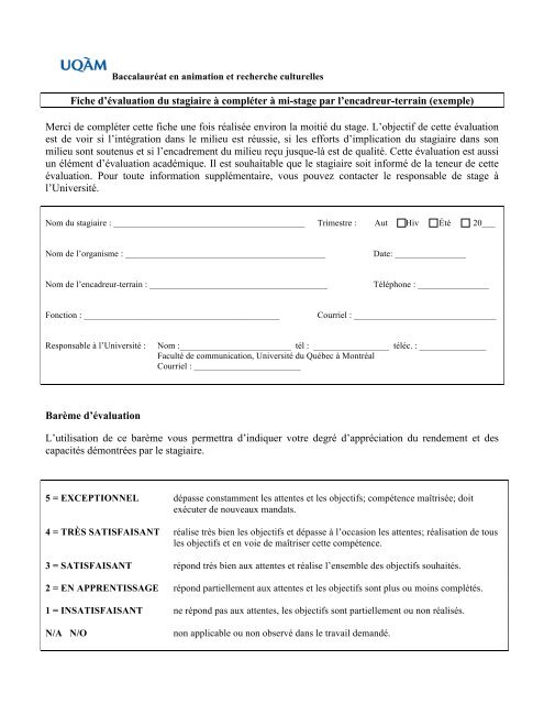 fiche d'Ã©valuation - mi-stage - Animation et recherche culturelles ...