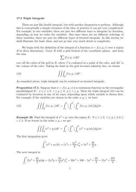 17.5 Triple Integrals These are just like double integrals, but with ...