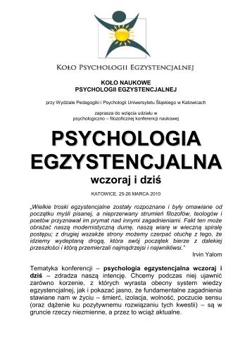 PSYCHOLOGIA EGZYSTENCJALNA wczoraj i dziÅ