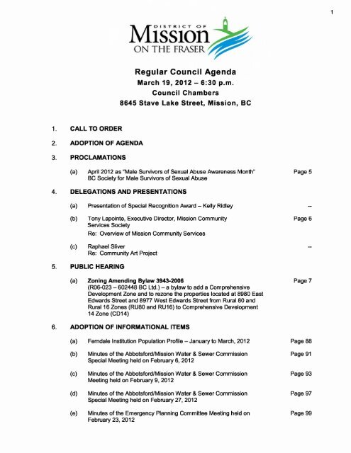 Regular Council Agenda - District of Mission