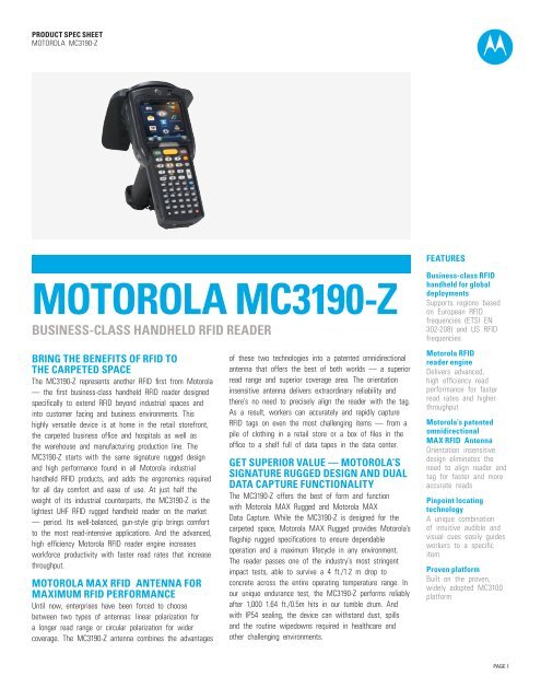 MC3190-Z Specification Sheet - Motorola Solutions