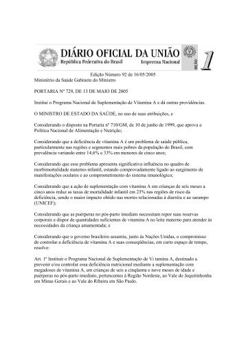 Portaria NÂº 729, de 13 de maio de 2005