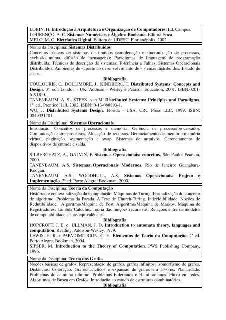 Matriz Curricular Proposta - WWW2 - Udesc