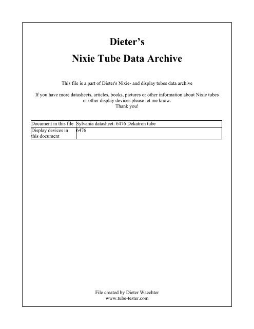 Dieter's Nixie Tube Data Archive - Tube-Tester