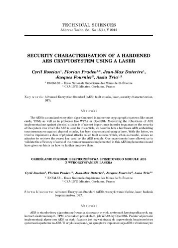 security characterisation of a hardened aes cryptosystem using a laser