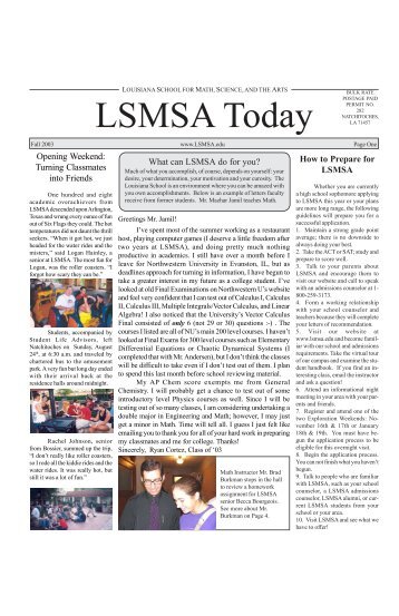 LSMSA today fall2003.pmd - Louisiana School for Math, Science ...