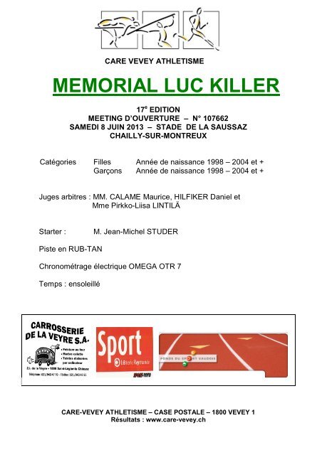 MEMORIAL LUC KILLER - Lausanne-Sports athlÃ©tisme