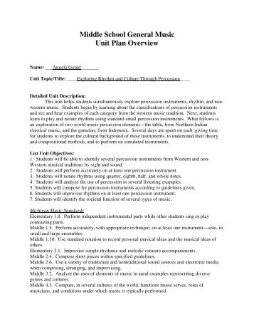 Middle School General Music Unit Plan Overview