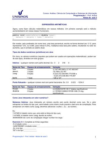 UNISINOS - Centro de CiÃªncias Exatas - ALGORITMOS - Prof. AnÃ­bal