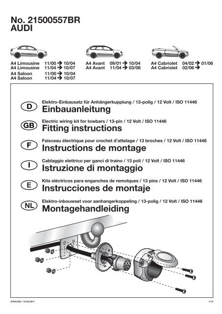 AUDI No. 21500557BR Einbauanleitung Fitting ... - Bertelshofer