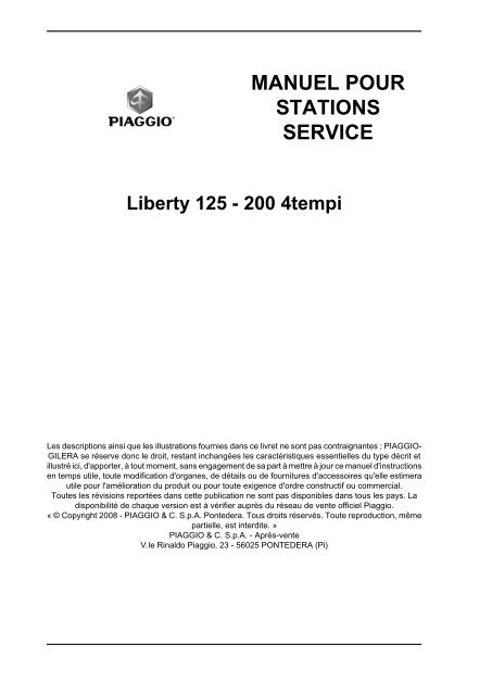 MANUEL POUR STATIONS SERVICE Liberty 125 - 200 4tempi