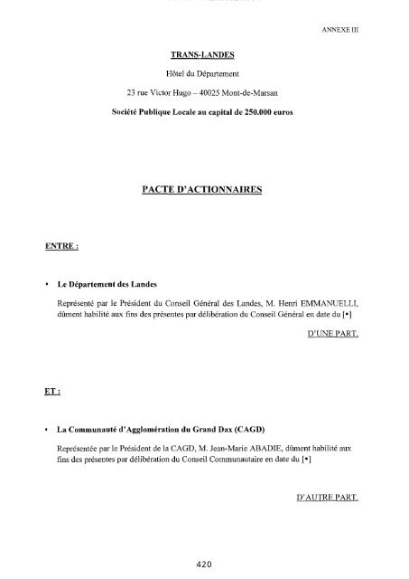 Volume 1, partie 3 - Conseil général des Landes