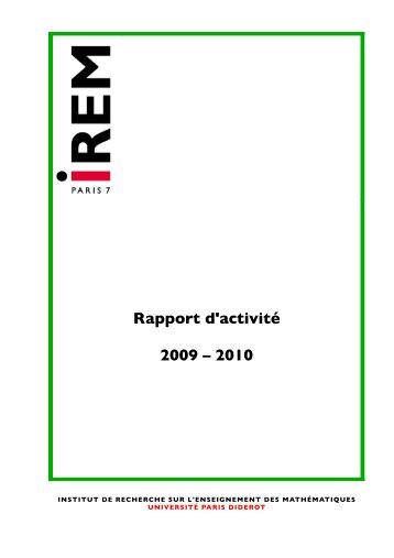 Rapport d'activitÃ© 2009 â 2010 - Le portail des IREM