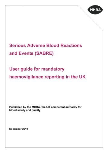 SABRE â A user guide - Serious Hazards of Transfusion