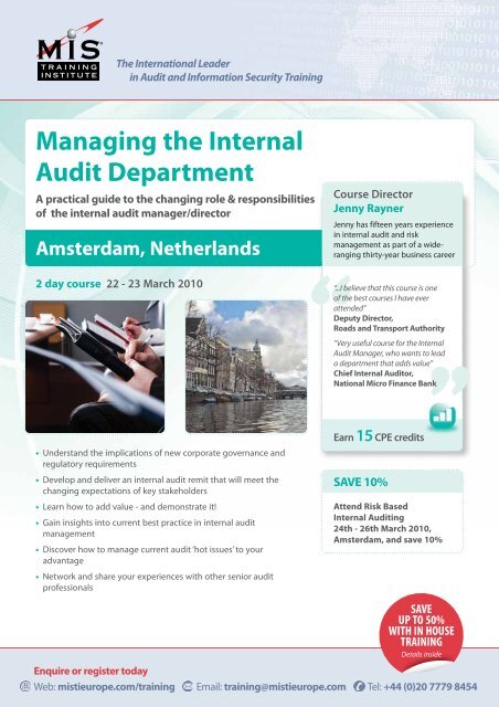 Managing the Internal Audit Department - MIS Training