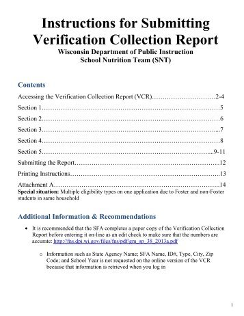 Instructions to Complete Verification Collection Report - WI Child ...