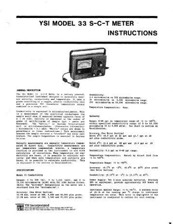 YSI Model 33 S-C-T Meter Instruction Manual - YSI.com