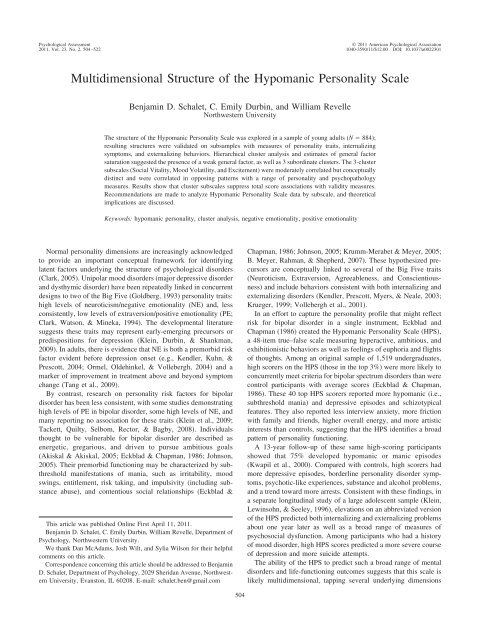 Multidimensional Structure of the Hypomanic Personality Scale