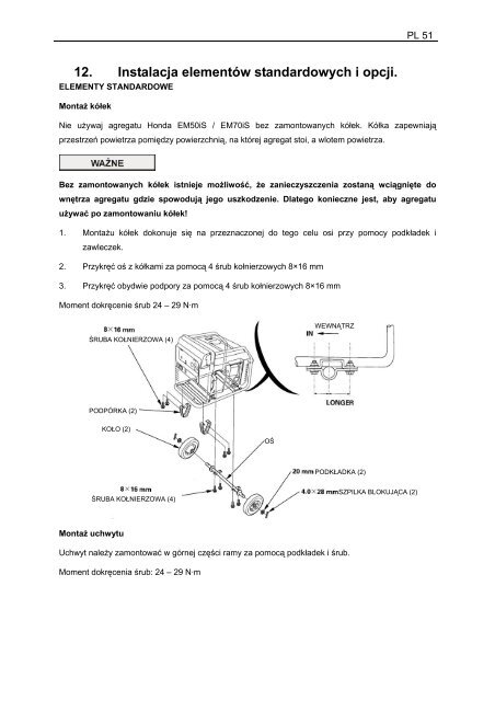 Instrukcja obsÃ…Â‚ugi agregatu Honda EM 65 IS - pdf [3.91 MB] - Wobis