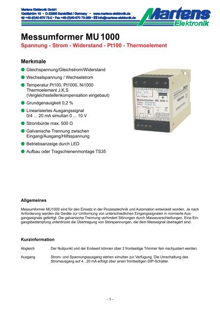 MU1000-00- Prospekt - Martens Elektronik GmbH