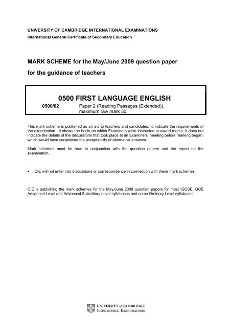 igcse-english-june-2009-paper-2-ms