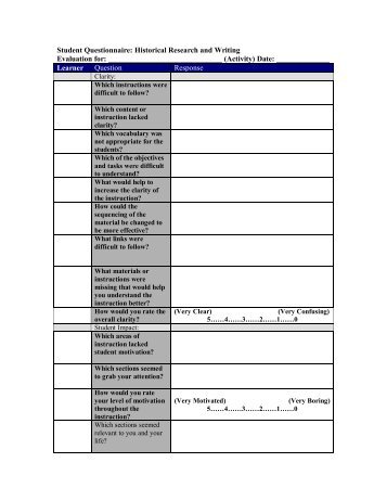 Student Formative Evaluation Sheet