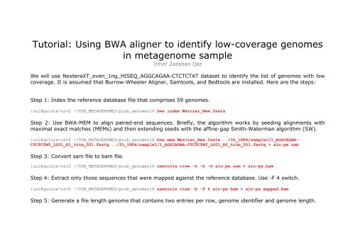 Tutorial: Using BWA aligner to identify low-coverage genomes in ...