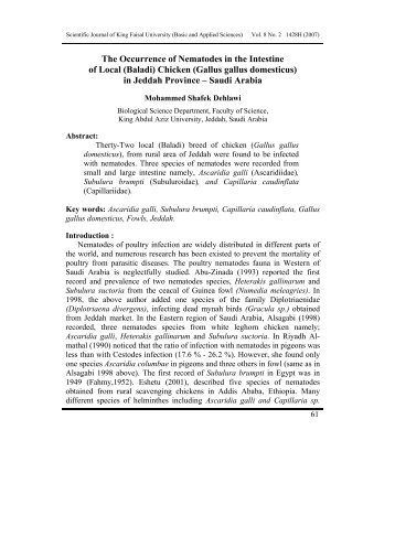 The Occurrence of Nematodes in the Intestine of Local (Baladi ...