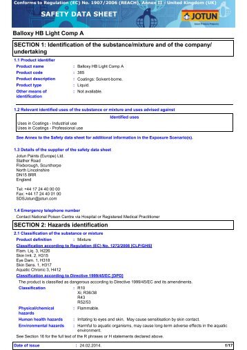 Safety data sheet for Balloxy HB Light - Comp. A - SML Marine Paints