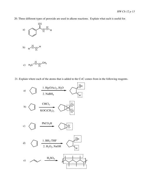 Homework - Chapter 12 Chem 2320 I. Addition reactions of alkenes