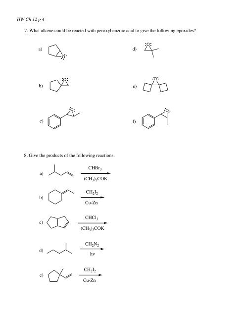 Homework - Chapter 12 Chem 2320 I. Addition reactions of alkenes