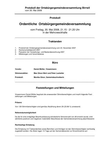 Ordentliche OrtsbÃ¼rgergemeindeversammlung - Birrwil