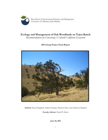 Ecology and Management of Oak Woodlands on Tejon Ranch ...