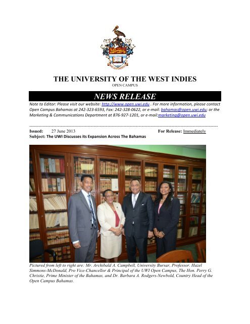 UWI Discusses its Expansion Across The Bahamas - Open Campus ...